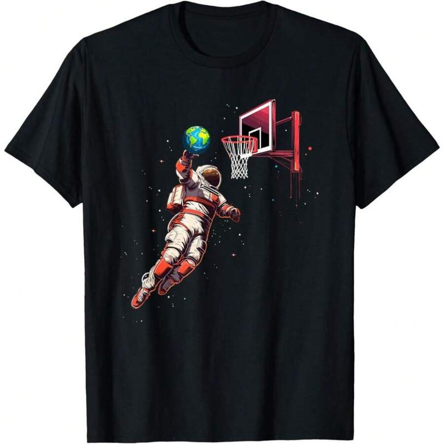 Astronaut Basketball T-Shirt - Outer Space Gift For Men, Women, And Kids, Made In USA - Black - View 1
