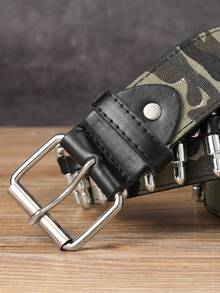 Cinturón táctico ajustable con decoración de balas en camuflaje verde oliva para hombres, adecuado para adolescentes, jóvenes, hombres, uso casual, al aire libre, deportivo, vacaciones, regalos de graduación, cumpleaños, uso diario