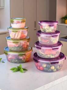 Conjunto de 3/4 recipientes para almacenamiento de alimentos con tapa, aptos para microondas y refrigerador, material reforzado, con junta de silicona incorporada y diseño de apilamiento optimizado, para almacenar carne, frutas, verduras, etc.