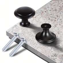 1 Set, 8pcs Stainless Steel Drawer Knobs, Small Round Mushroom Head Cabinet Handles, Single Thumb Hole Pull With Screws, Black Metal Surface, Suitable For Vanity, Shoe Cabinet, Furniture Drawers Hardware - Black - View 7