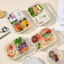 1pc Transparent Plastic Divided Lunch Box With Handle, Portable Leak Proof Bento Box With Compartment, Microwave Fruit Salad Food Storage Container Lunch Container, Meal Prep Box For StudentAdult Use In Home, Office, Camping, Picnic, Back To School - Multicolor - View 3