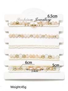 10pcs/Set Bohemian Braided Seed Bead Heart Charm Bracelets, Jewelry Set For Women - Beige - View 5
