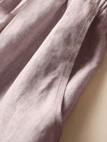 Shorts femininos casuais de linho com cordão na cintura e bolso para primavera e verão - Rosa - Ver 5