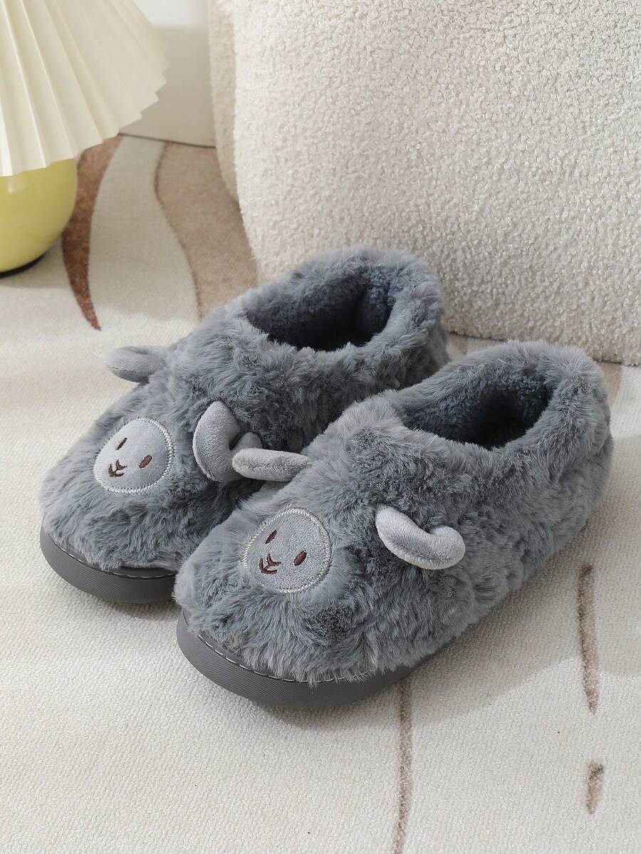Pantuflas cerradas de invierno para mujer, lindas pantuflas interiores de cordero de peluche de dibujos animados, pantuflas de maternidad cálidas de felpa