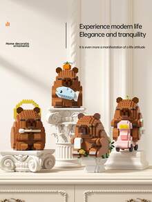 1 可爱水豚成人 14+ 积木，400+ 块，生日礼物，DIY 动物系列积木，桌面装饰，减压，缓解压力，家居收藏装饰，组装玩偶，办公桌面摆件，节日礼物，父亲节礼物，结婚礼物，婚礼装饰，毕业礼物