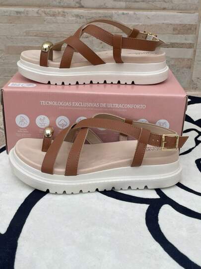 Sandália Feminina Modare Total Conforto  Simples    Casual    Fivela    Sandália  Ar livre    Outono/Inverno