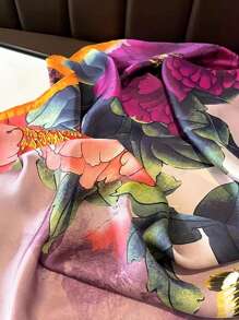 1 pieza Bufanda larga de seda con estampado floral, accesorio de moda para mujer