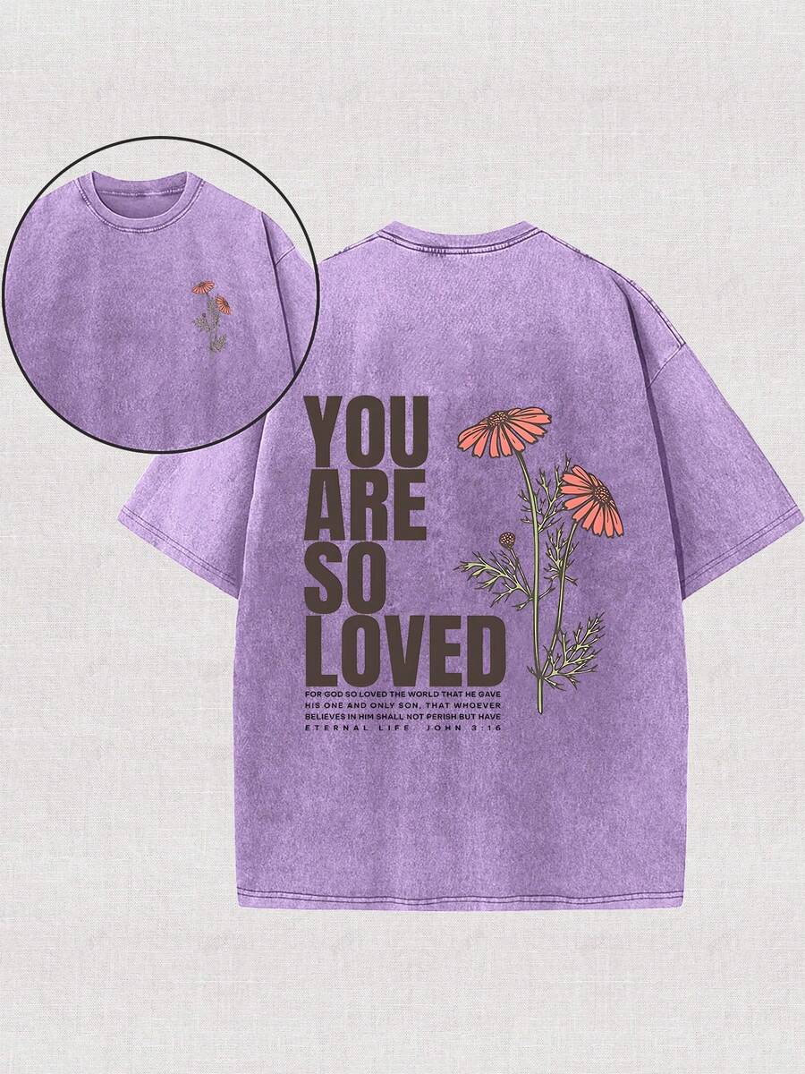 230g Double-Sided Washing, You Are Such A Lovely Printed T-Shirt, High-Quality Batik Cotton Retro Fashion Brand T-Shirt, Beach Essential, Men's Summer T-Shirt, Holiday Gift, Perfect Gift. - 紫色 - 查看 1