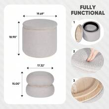 Round Ottoman With Storage Set Of 2, Boucle Vanity Stool For Makeup, Boucle Round Storage Ottoman,Multifunctional Foot Rest Coffee Table Seat For Living Room, Bedroom - Xám - Xem 8