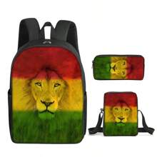 Animal Pattern Printed Backpack Three Pieces Set (Single-Layer Backpack + Shoulder Strap Lunch Bag + Single-Layer Pencil Bag)