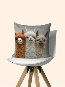 1pc Cute Alpaca Trio 2D Printed Design Cushion Cover, Multiple Sizes - Soft Plush, Zipper Closure, Machine Washable - Suitable For Sofa, Bed And Car Decoration - Charming Home Decor, Lovely Pillow (Inner Pillow Not Included) - Multicolor - View 6