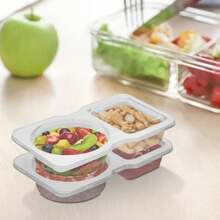 10 Sets Reusable Snack Condiment Containers With Lid, 2 Compartments Dipping Container For Refrige, Portion Control Containers, Takeaway Sauce Dip Case For Outdoor - White - View 5