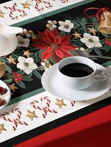 1pc Cartoon Christmas Series Print Tablecloth, Modern Polyester Fiber Rectangular/Round Waterproof Tablecloth For Living Room, Outdoor Dining Table, Small Round Table - Black and White - View 9