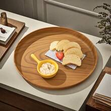 1/3pcs Set Wood Grain Non-Slip Food Tray Set - Round Multipurpose Plastic Tray, Breakfast Plate/Coffee Cup Mat/Storage Tray, Commercial & Household Durable Tableware (Faux Wood Grain PP Plastic, Dessert Bread Fruit Tray, Coffee & Tea Tray) - Wood Grain - View 4