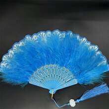 1 件手工羽毛扇，塑料框架，镀金边缘，折扇饰有玉莲花 - 装饰、艺术、照片背景 - 彩色 - 查看 11