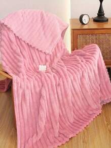 1pc Pink Striped Soft, Cozy & Plush Fleece Blanket/Throw, Suitable For Bedroom & Guest Room