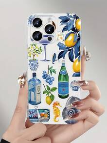 夏季手机壳 1 件装 透明柠檬咸鱼图案复古设计防摔手机壳，兼容苹果 16/15/14/13/12/11 Pro Max，适用于国际版，非国内版 - 彩色 - 查看 4