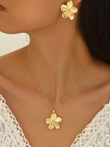 3/4pcs Fashionable & Versatile Zinc Alloy Camellia Jewelry Set, Suitable For Women's Daily Commute, Vacation, Party Outfits