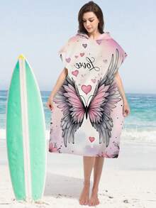 1pc Pink Butterfly Print Hooded Cape/Poncho - Super Soft Microfiber Butterfly Pattern, Suitable As Gift For Boys, Girls, Couples - For Beach & Home Decor, Couples Robe | Microfiber Bathrobe, Suitable For All Occasions Back To School - Multicolor - View 12