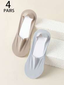 2/4/5 pares de calcetines invisibles de barco de seda de hielo absorbentes para hombre con fondo de toalla de unicolor y suela de silicona antideslizante (sin tarjeta de papel)