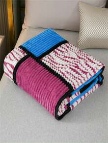 1 pieza Manta de felpa a cuadros y rayas, manta suave y cálida para cama, sofá, siesta en la oficina, aire acondicionado - Azul - Ver 6