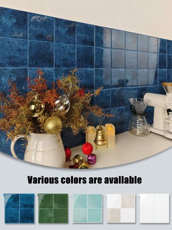 4/10 PCS Multicolor Mosaic Tile Waterproof, Stain-Resistant, Peel And Stick Backsplash -Easy DIY Installation.Removable Self Adhesive Wall Tile Sticker Kitchen Bathroom Backsplash For Festival Layout Wall Decor Room Decor Stickers Wallpaper Wall Paper Wall Stickers Wall Sticker Kitchen Accessories Kitchen Items Kitchen Decor