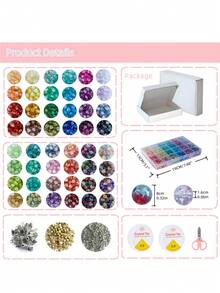 1300pcs 8mm Mixed Cracked Glass Beads For Bracelet Making With Accessories, 48 Colors Crystal Glass Bead Jewelry Kit, Round Beads For DIY Bracelet Crafts - 彩色 - 查看 2