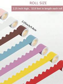 1 Roll 32.8Ft Colorful Classroom Borders For Bulletin Board Scalloped Bulletin Board Borders Trim Bulletin Board Decorations Bulletin Borders For Classroom Bulletin Board Decor, 1pc Scallop Colorful Bulletin Board Border, Back To School Decor, Classroom Bulletin Board Border, Sticker For Bulletin Boards, Desks, Lockers, Chalkboards, Bulletin Boards, Classroom Or Home School Decor - Multicolor - View 3