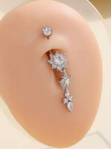 1 Stück modischer Bauchnabelpiercing Ring aus Edelstahl mit kubischem Zirkonia in Achteckform, geeignet für den täglichen Gebrauch von Frauen