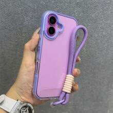 【よく売れる】なキャンデ ィカラー ダブルレイヤー耐衝撃 i Phone 16e 16 15 14 13 12 Pro Max ケース ナイロンチェーン付きショックプルーフバックカバー - パープル - チェックする 8