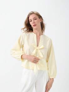 Women's New Spring And Summer Casual Cute Little V-Neck Shirt - Yellow - View 6