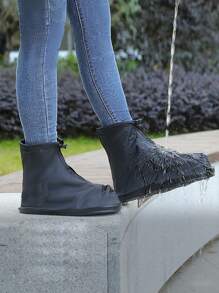 1 par de nuevas cubiertas de zapatos impermeables y duraderas con zipper, de moda y antideslizantes, adecuadas para ciclismo al aire libre, senderismo, convenientes para llevar de viaje