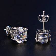 Round Princess Cut Synthetic Zirconia Stud Earrings For Parties And Weddings