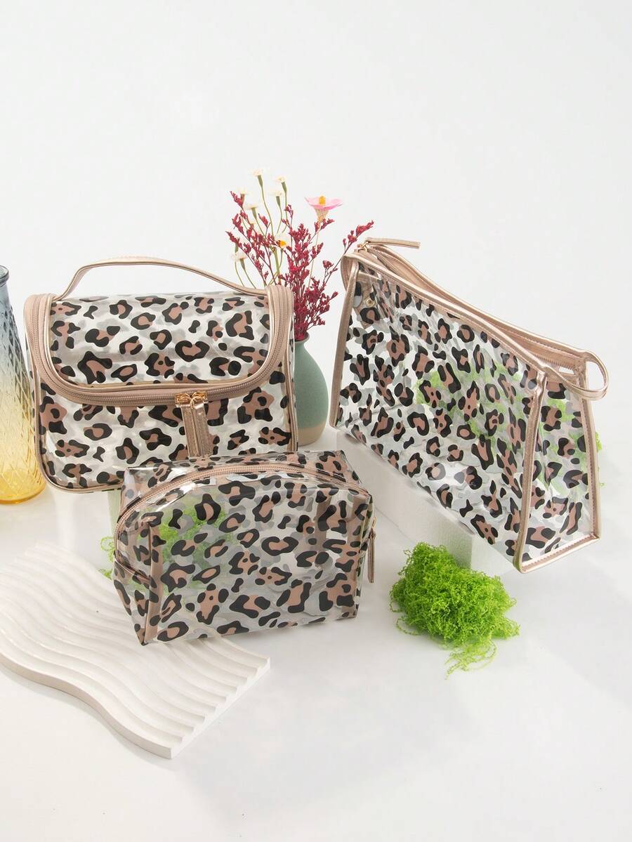 1 件豹纹化妆包，便携式防水手持护肤品收纳洗漱包，适合女性旅行必备度假暑假返校学校用品包，适合学校洗漱包旅行 - 彩色 - 查看 1