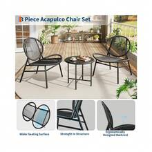 3-Piece Outdoor Seating Acapulco Chair All Weather Small Patio Bistro Set Of 2 Chairs And Side Table Modern Outdoor Furniture For Backyard Garden Balcony - 黑色 - 查看 6
