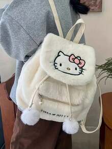 1 件 Sanrio Melody 卡通 Hello Kitty 图案斜挎包，优雅可爱的设计女士毛绒背包，大容量刺绣背包，圣诞礼物，适合学校用品，返校