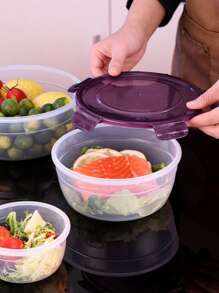 Conjunto de 3/4 recipientes para almacenamiento de alimentos con tapa, aptos para microondas y refrigerador, material reforzado, con junta de silicona incorporada y diseño de apilamiento optimizado, para almacenar carne, frutas, verduras, etc.