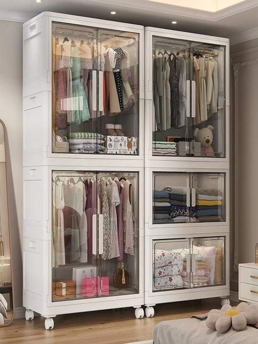 5/4/3/2/1 Layer Wardrobe Closet, Easy-Assemble Home Bedroom Children Clothes Storage Cabinet, Foldable Plastic Sturdy Durable Clothing Armoire - Multicolor - View 1