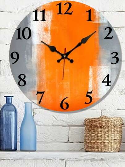 Pc 10" /12" Rustic Oranje Grijs Gradient Pattern Wooden Wand Clock, Silent Non Ticking, Ideal Living Room Bedroom Home