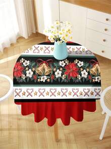 1pc Cartoon Christmas Series Print Tablecloth, Modern Polyester Fiber Rectangular/Round Waterproof Tablecloth For Living Room, Outdoor Dining Table, Small Round Table - Black and White - View 5