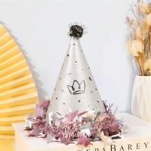 Plush Ball Pompom Star Trim Birthday Hat, Cake Party Decor Matte Pearl Cone Tip Cap For Adults