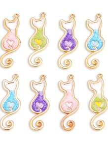 10 pingentes de silhueta de gato em formato de coração, metal e acrílico, acessórios faça você mesmo para brincos, chaveiros, bolsas - ótimo presente para amigos, familiares, professores, namorados, artesanato faça você mesmo unissex