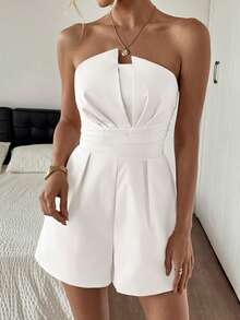 Women's Elegant Solid Color Jumpsuit, Suitable For Daily Shopping, Afternoon Tea, Light Parties And Other Occasions White Summer - White - View 4