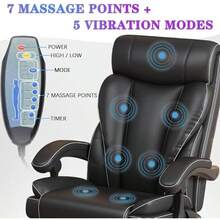 Massage Reclining Office Chair With 7 Points Vibration, Home Office Desk Chair With Footrest & Wheels, 350lb - 黑色 - 查看 7