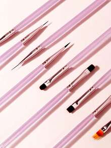 9pcs Japanese Ice Purple Series Nail Art Brush Set With Brush, Liner, Double Sided, Construction, UV Gel Paint Pen, Gradient Pen For Nail Salon And Home Use