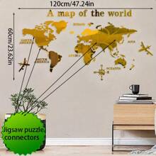1pc Modern Acrylic World Map Wall Sticker - Size: 31.5*15.75 In, 47.24*23.62 In, Geometric Puzzle Wall Decor, Mirror Material - Self-Adhesive, Easy To Install, One-Time Use, Great For Home Living Room Bedroom Decoration