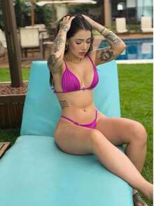 Women's Ribbon Bikini Bronze Adjustment Summer Carnival Beachwear Set - Rose Red - View 1