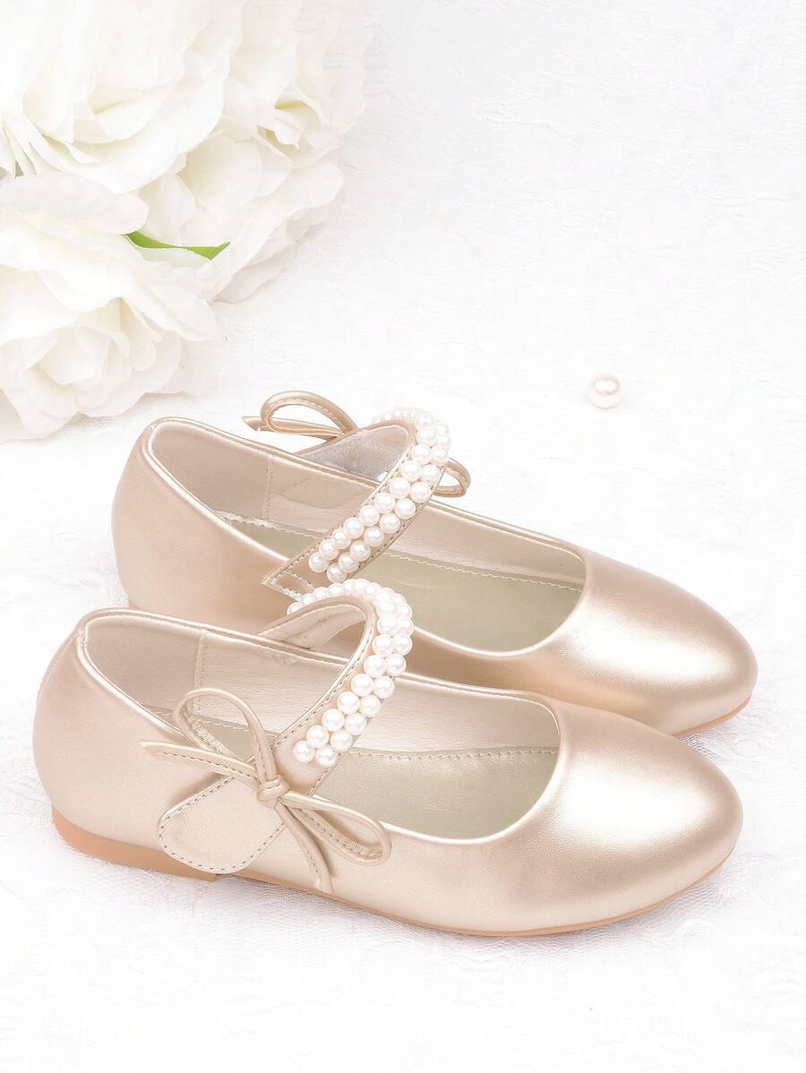 CAIWENNIAO Girls Pearl Embellished Soft Sole Princess Shoes For Recital/Formal Occasion, Small White Shoes (New Model)