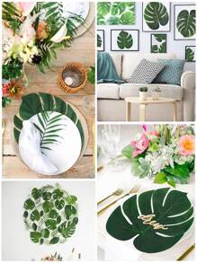 10 pièces - Décorations de fête de feuilles tropicales artificielles, fausses feuilles vertes tropicales pour décorations de fête, thème de fête de la jungle et de la plage, décorations de table de feuilles