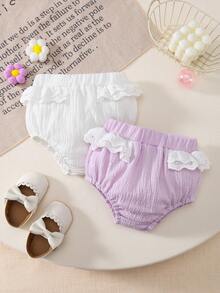 Summer Baby Girls White Lace Solid Color Bloomer Shorts - Purple - View 1